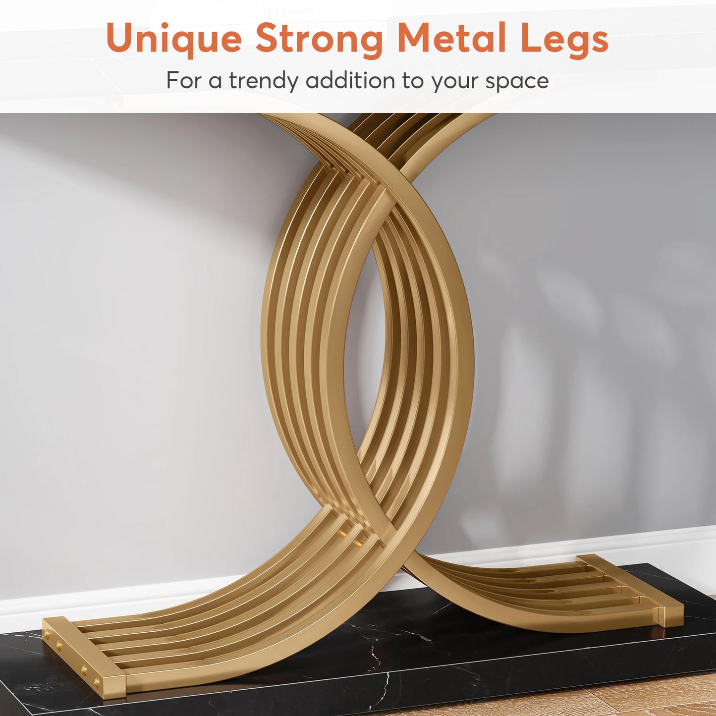 Ljustra Modern 39-Inch Console Table Faux Marble Gold Metal Legs