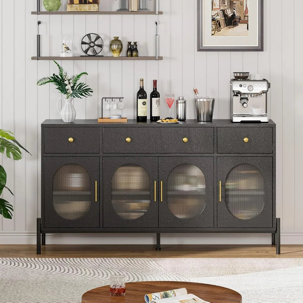 Buffet Cabinet Large Sideboard with Storage 62 Inch Wooden 3 Drawers 4 Doors