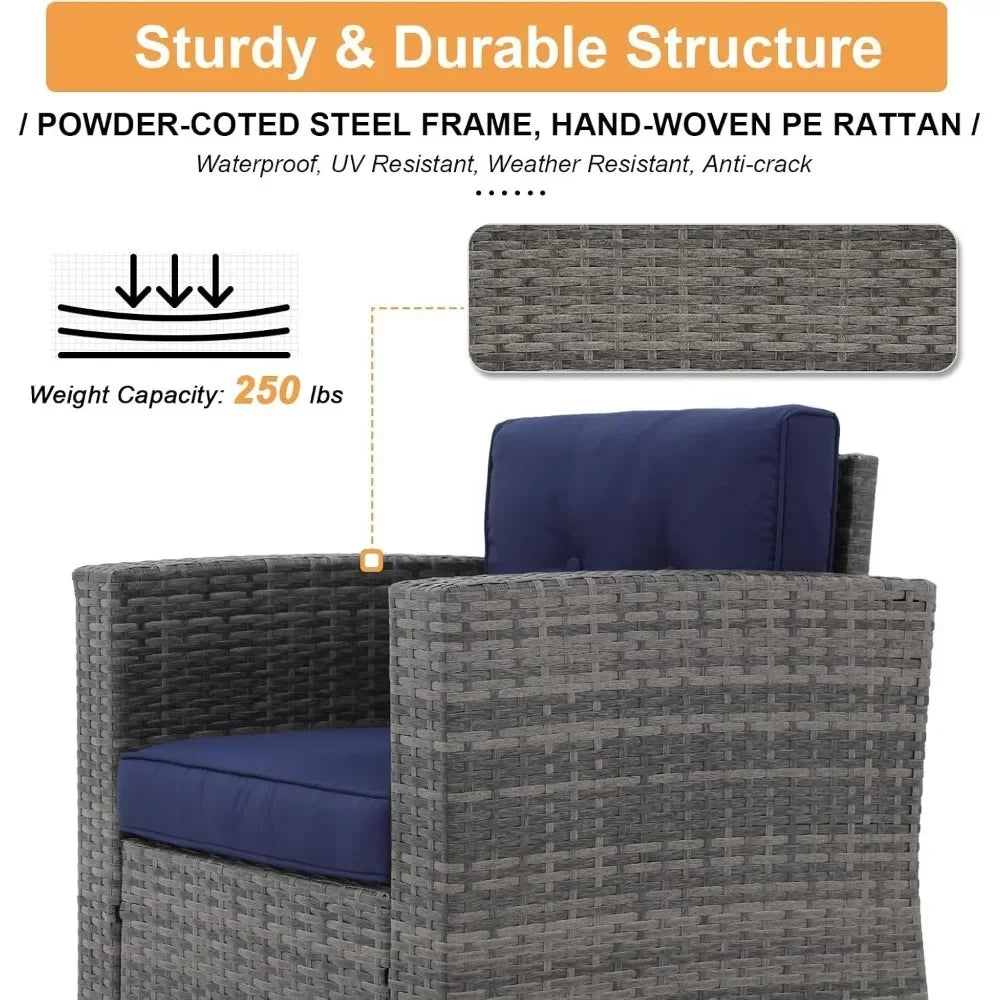 8 Piece Rattan Outdoor Patio Furniture Set with Fire Pit Table