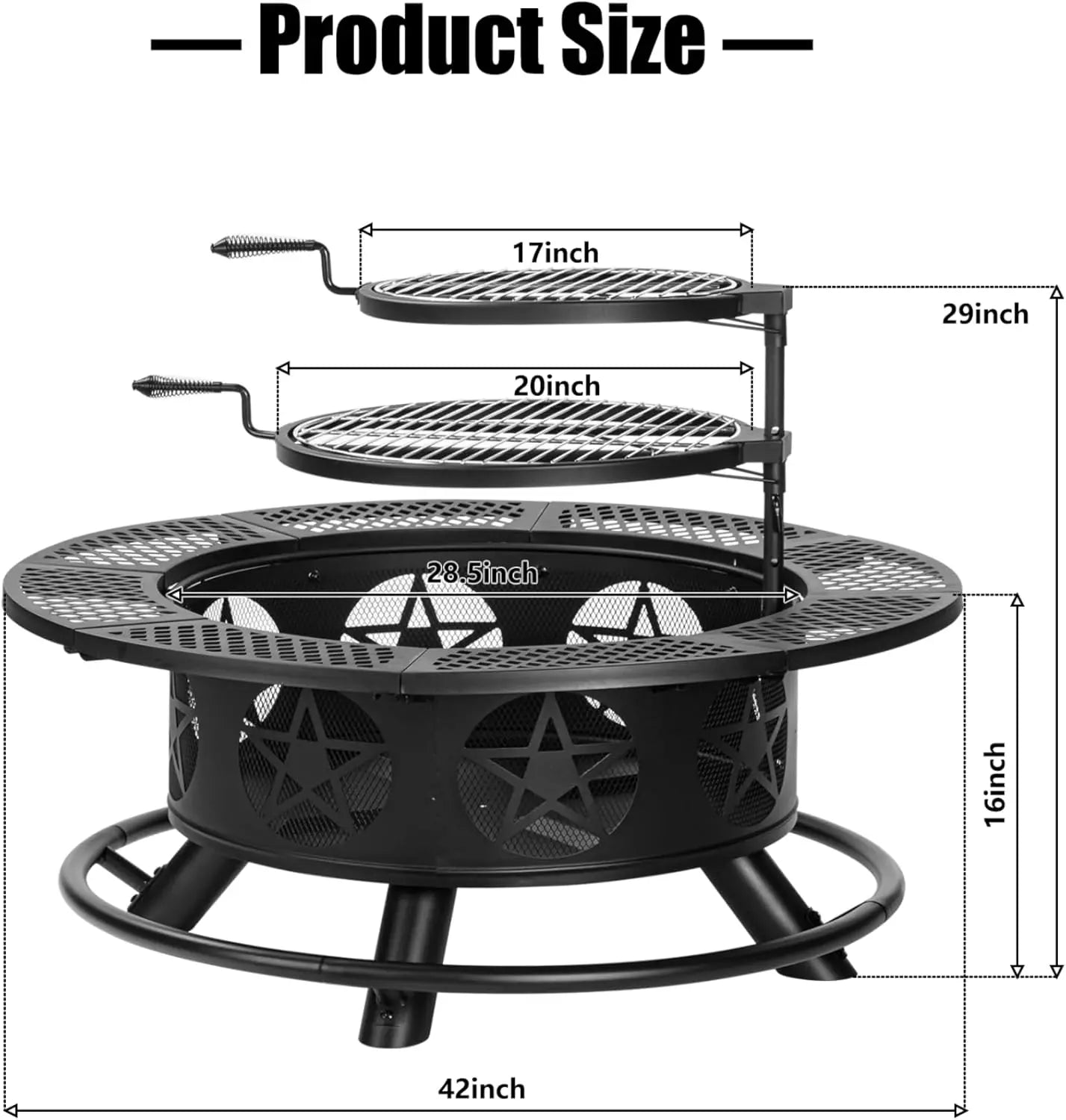 42 Inch Fire Pit with Grills Lid Poker Heavy Duty Outdoor BBQ