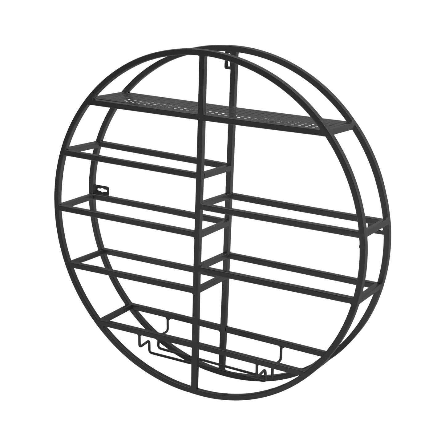 Round Wall Mounted Wine Rack Modern Floating Organizer Black Metal