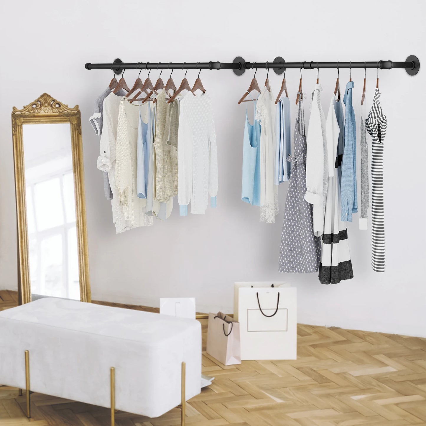 Wall Mounted Industrial Pipe Clothes Rail Set of 2 Coat Rack