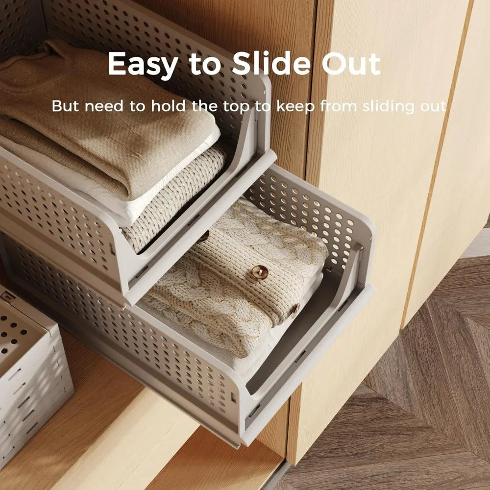 5 Pack Folding Closet Organizers Stackable Plastic Drawer Storage Bins