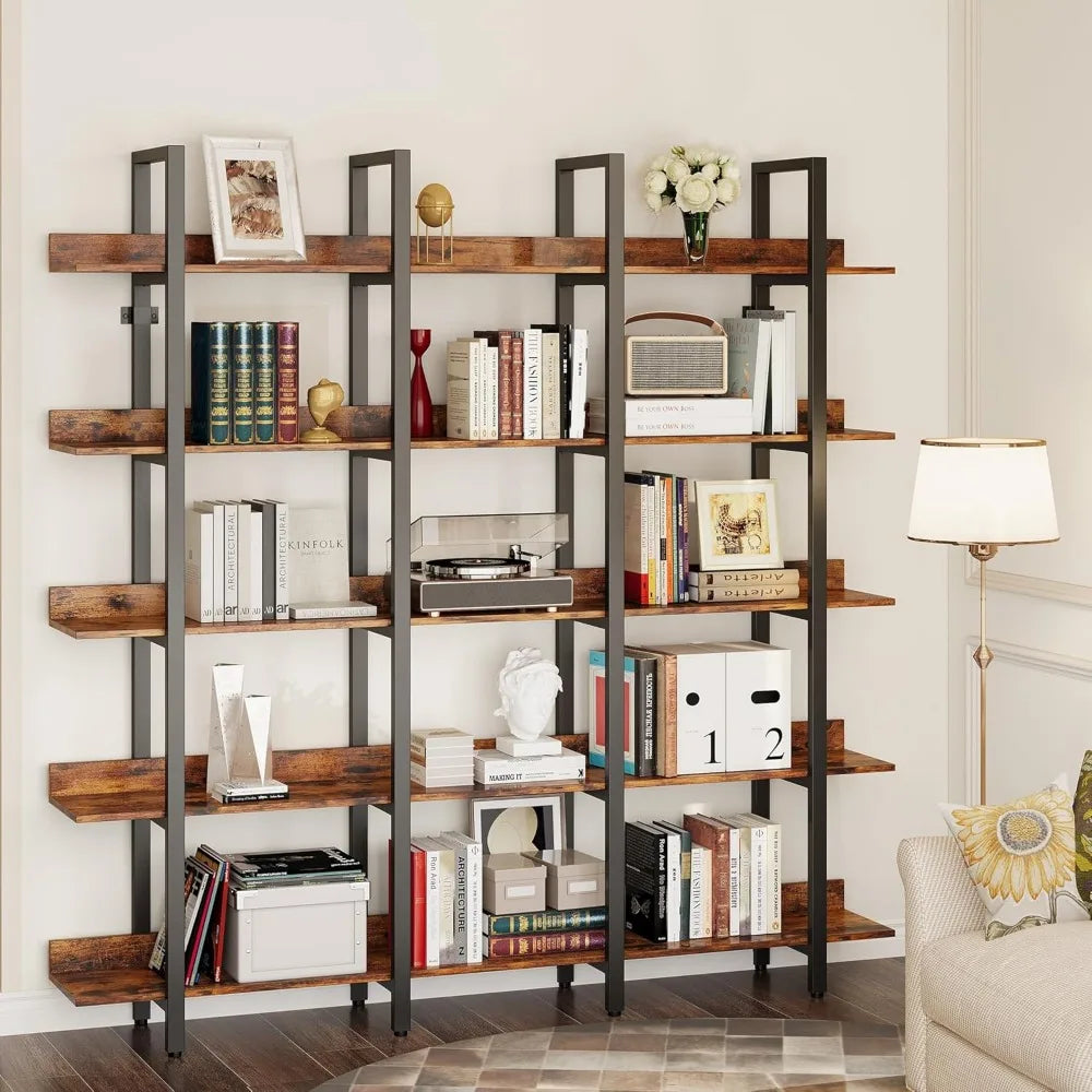 Large Triple Wide 5 Tier Etagere Bookcase for Home Office Decor