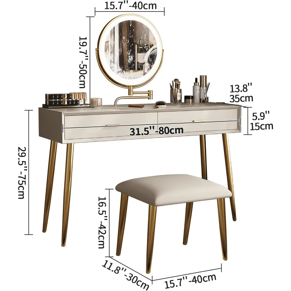 Makeup Vanity Desk with Mirror and Lights Small Vanity Table Set