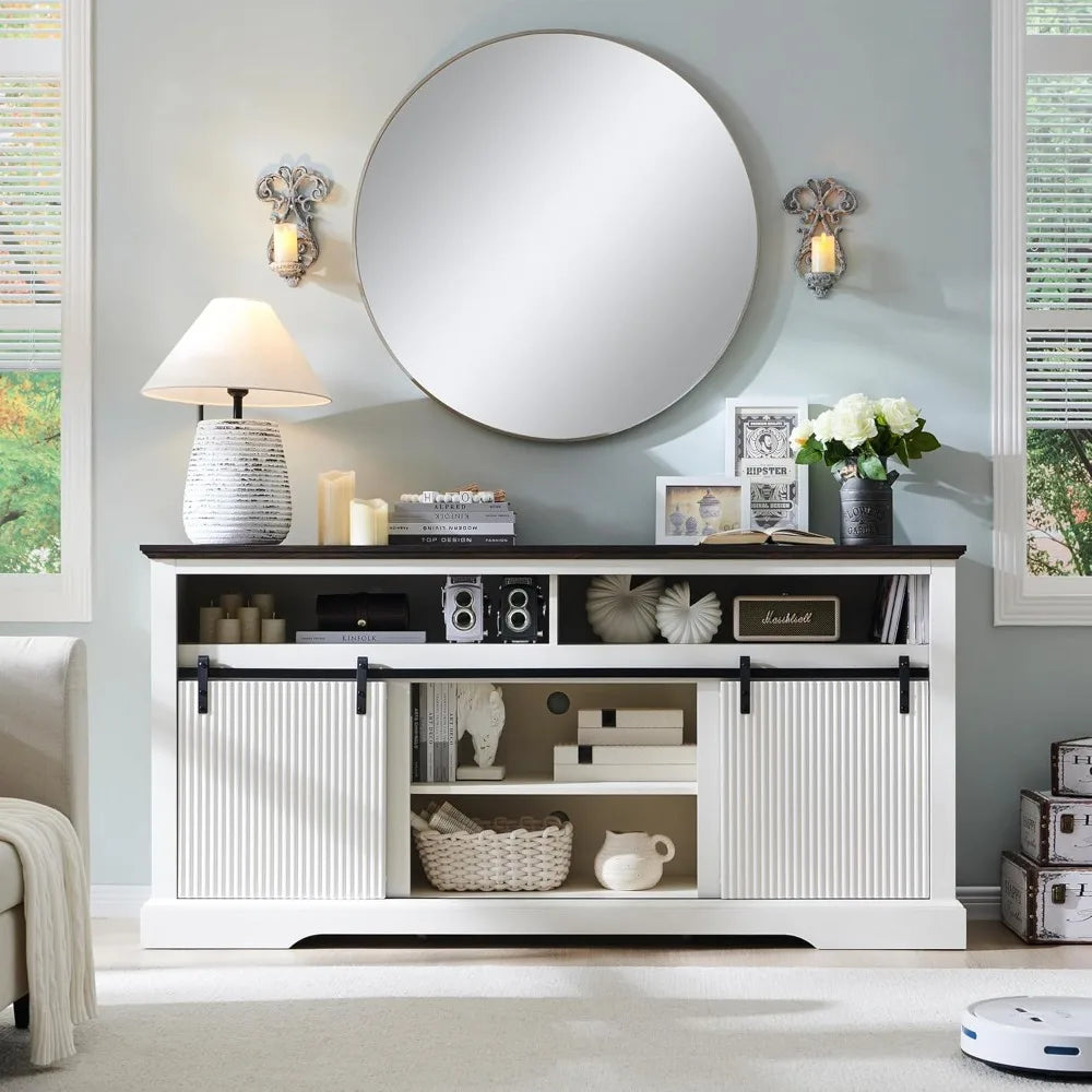 Fluted TV Stand for 75 Inch TVs Modern Entertainment Center Storage