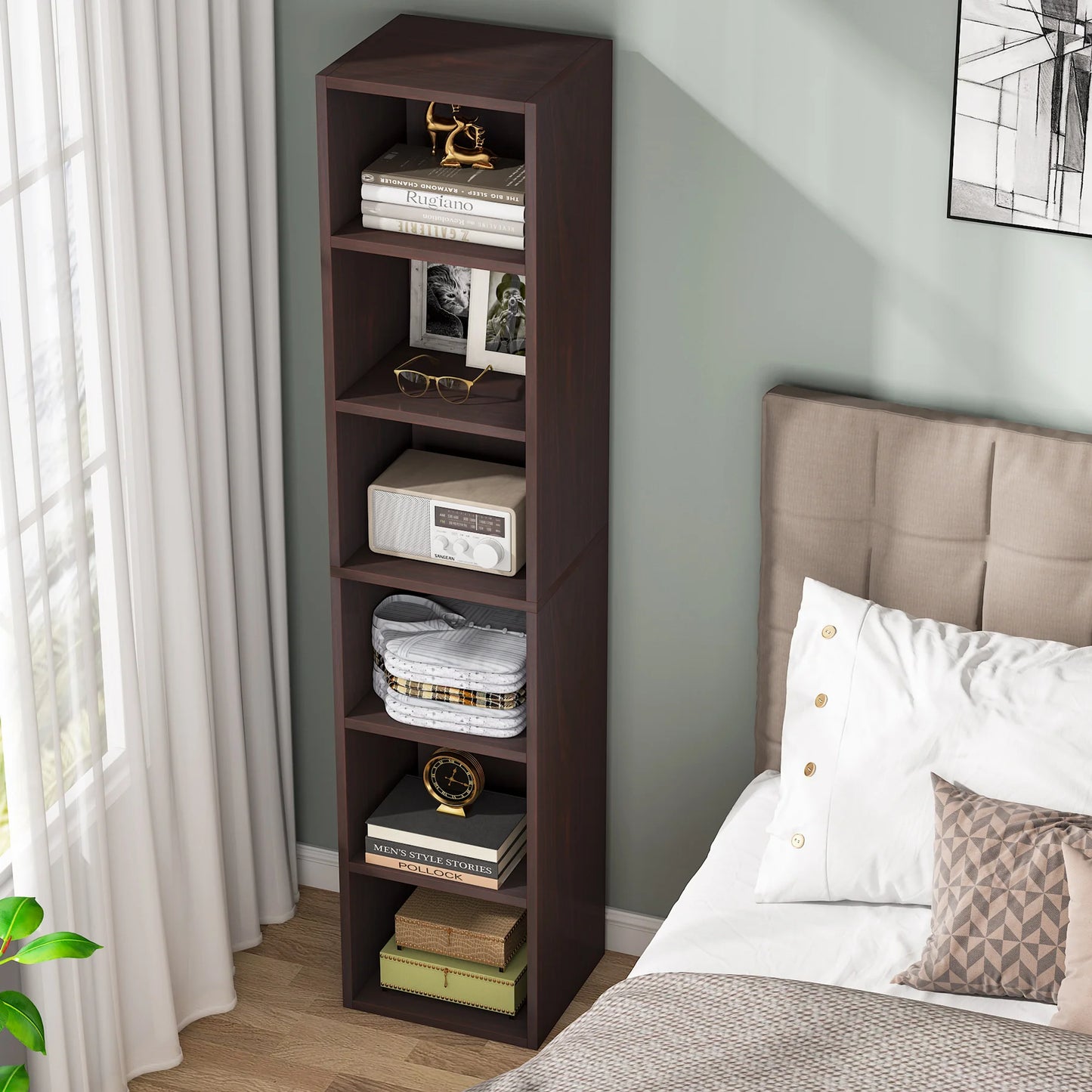 Ljustra 70.9 Inch Tall Narrow Bookcase Modern White Corner Storage Shelf