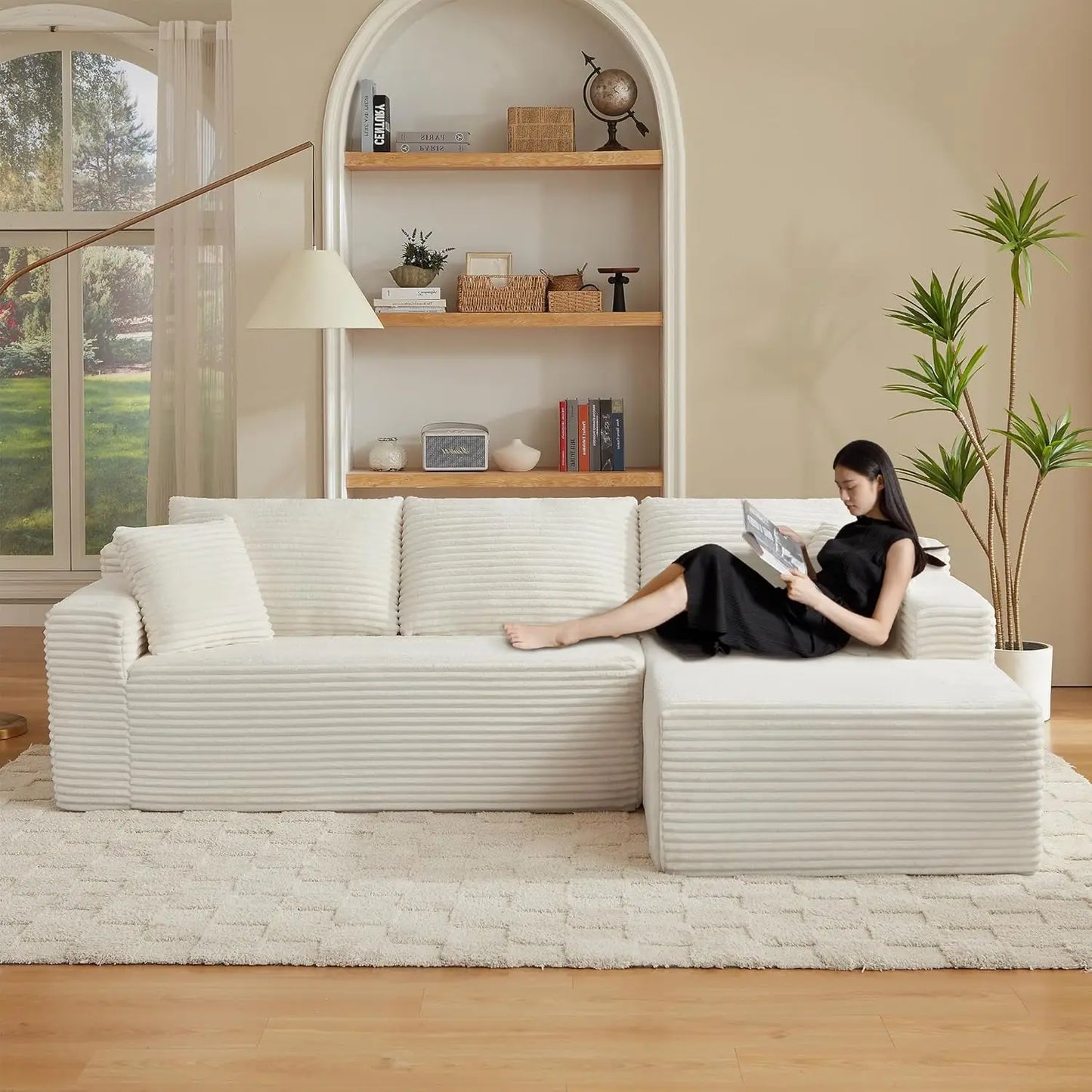 Modern L-Shape Modular Sectional Sofa Deep Seat Corduroy Couch