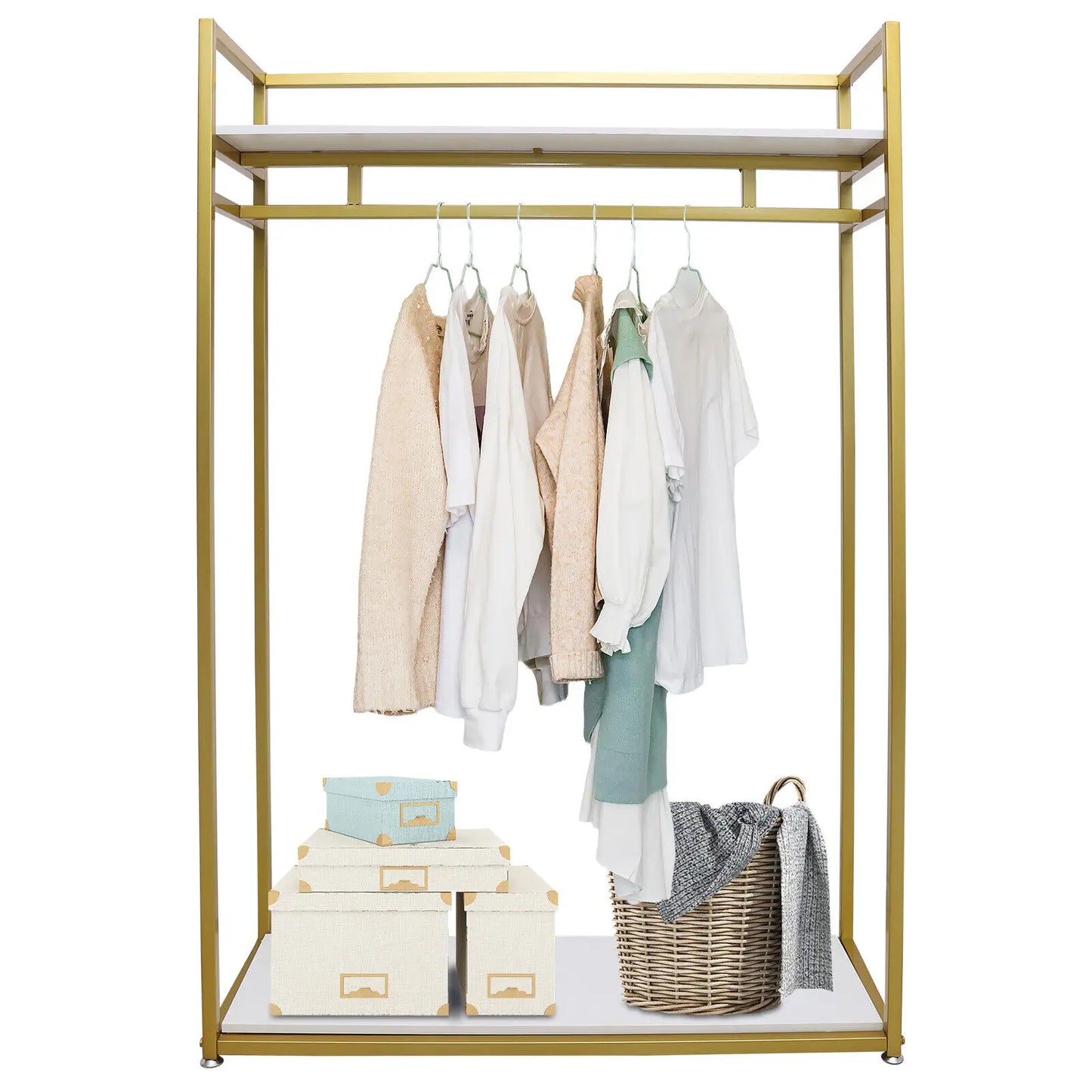Gold 180cm Freestanding Metal Garment Rack Clothing Display Stand
