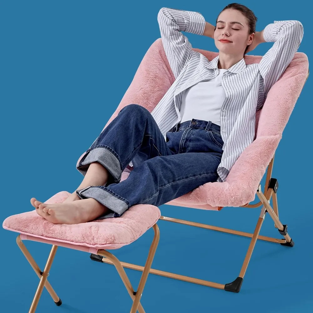 Comfy Faux Fur Folding Lounge Chair for Bedroom Living Room Dorms