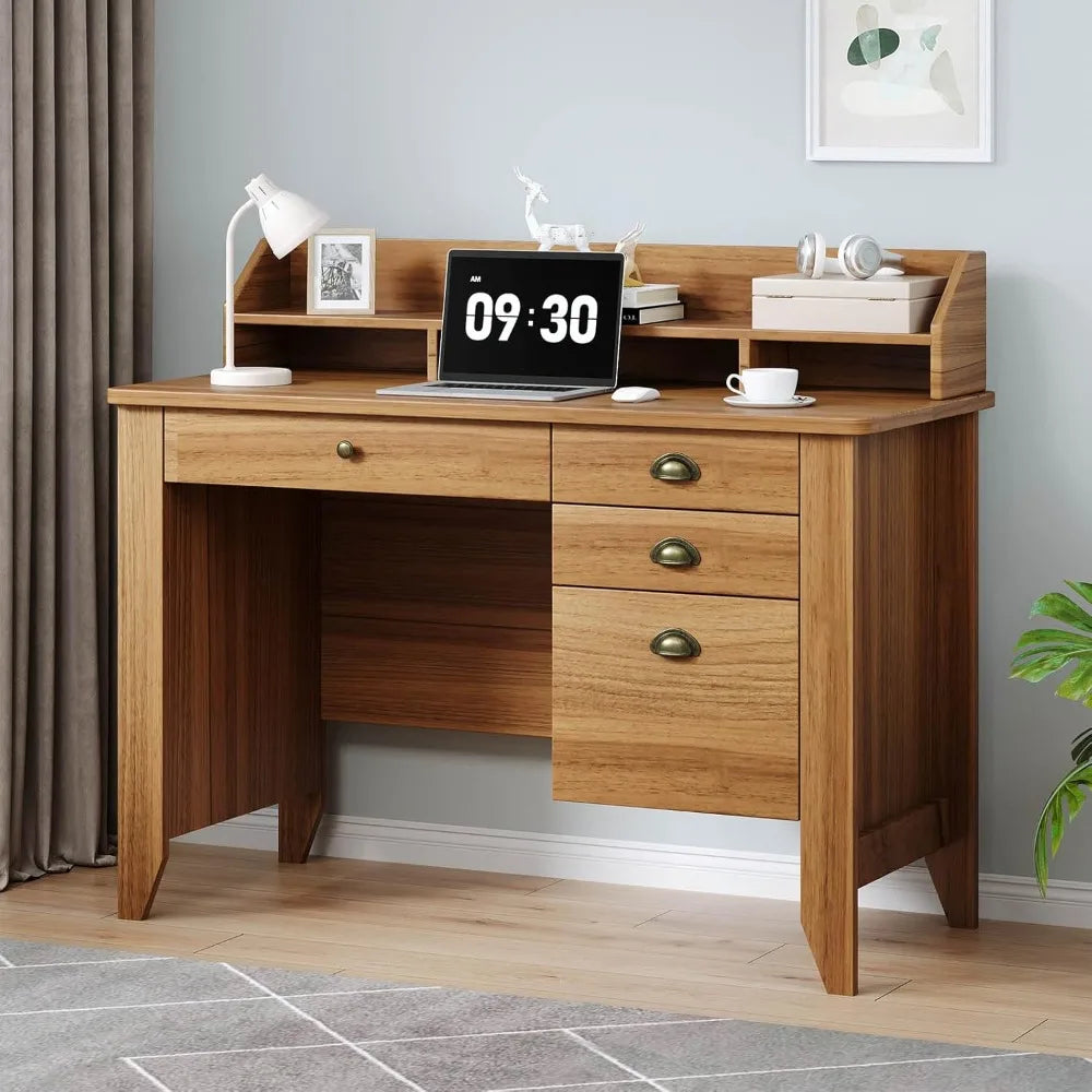 Ljustra Wooden Desk with Drawers and Monitor Stand for Home Office