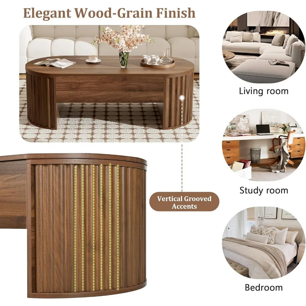 Modern Lift Top Coffee Table with Hidden Storage Oval Design 47.2"