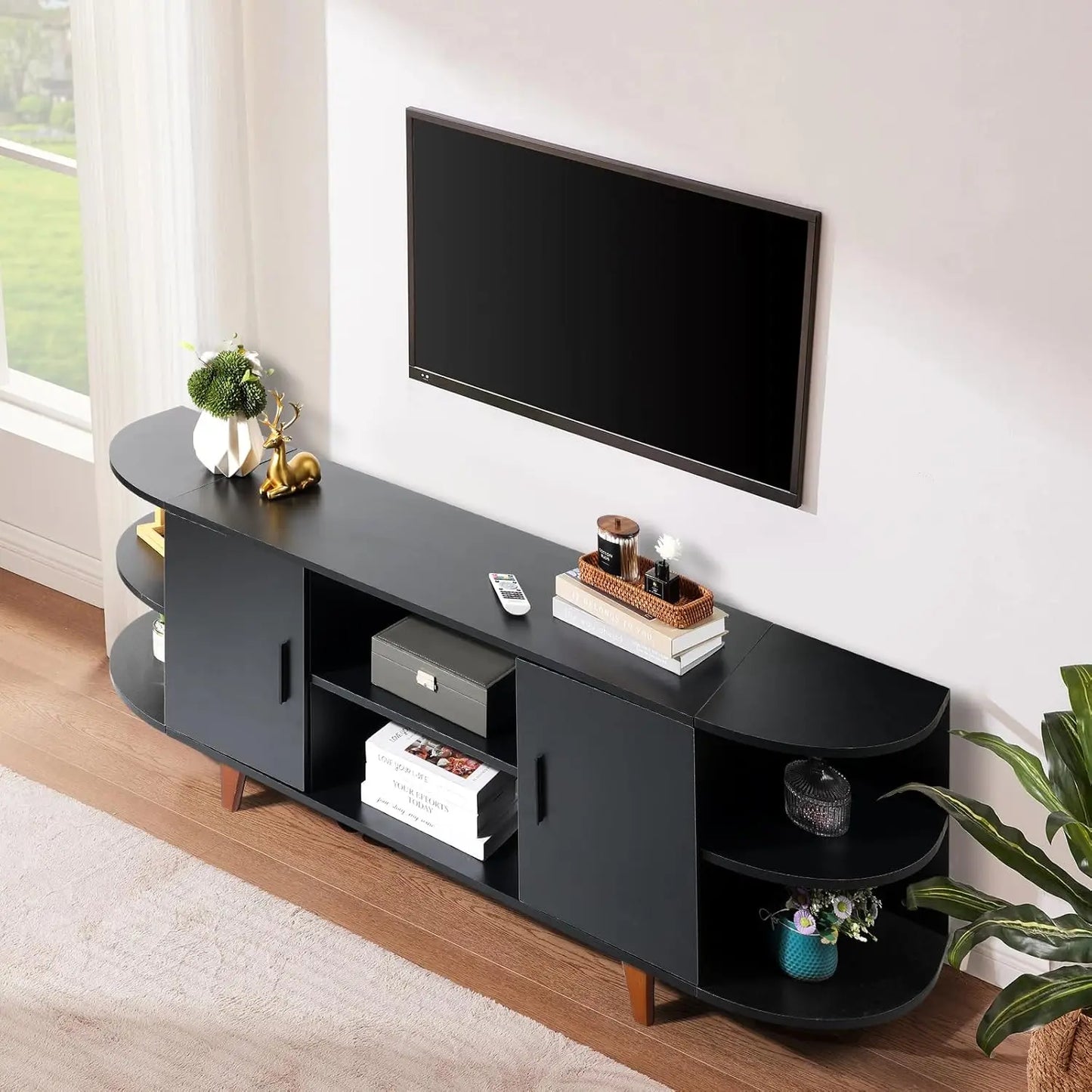 Farmhouse TV Stand for 65-70 Inch TV Modern Mid Century Media Console