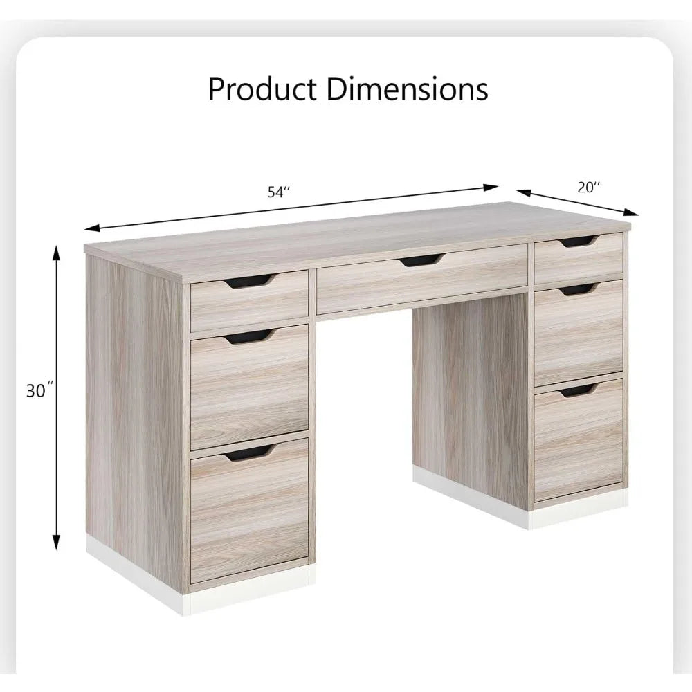 54 Inch Computer Desk with 7 Drawers Office Executive Workstation