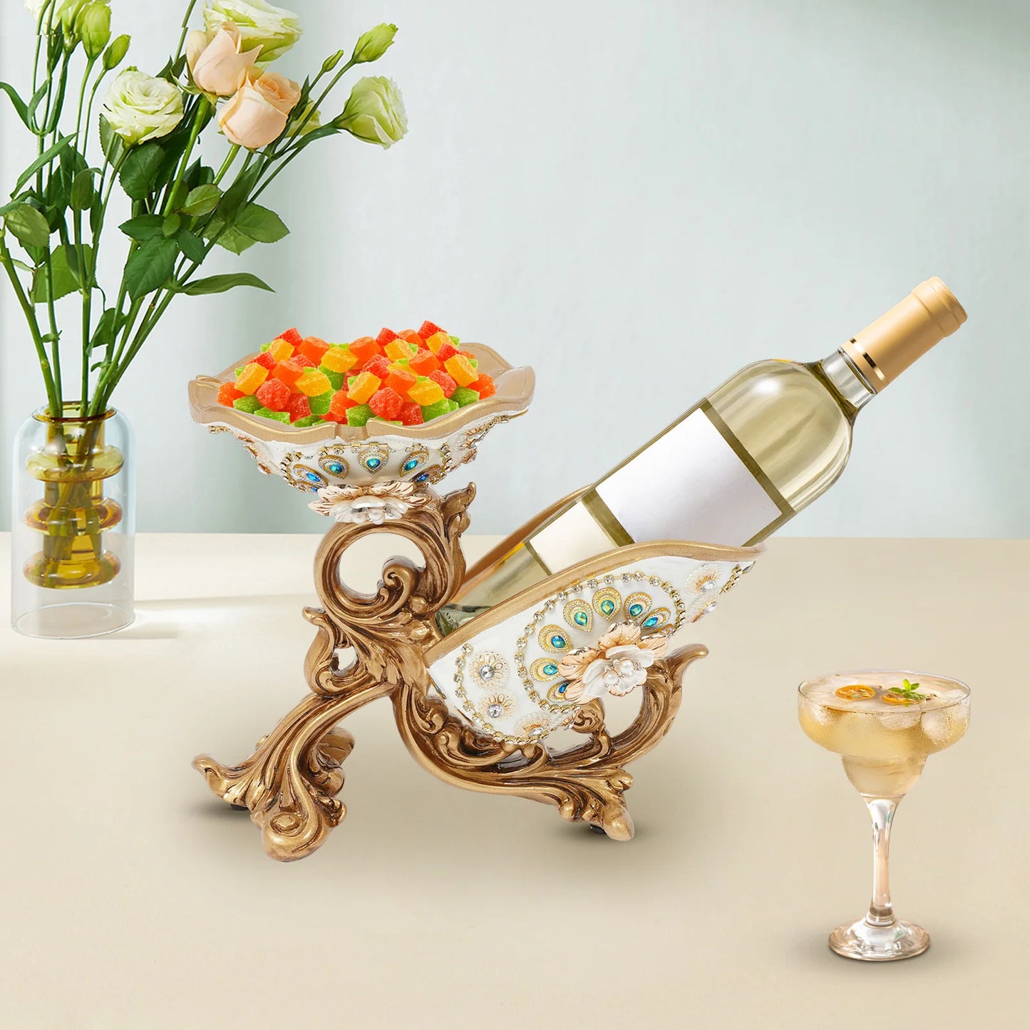 Golden European Style Resin Acrylic Wine Bottle Rack Tabletop Holder