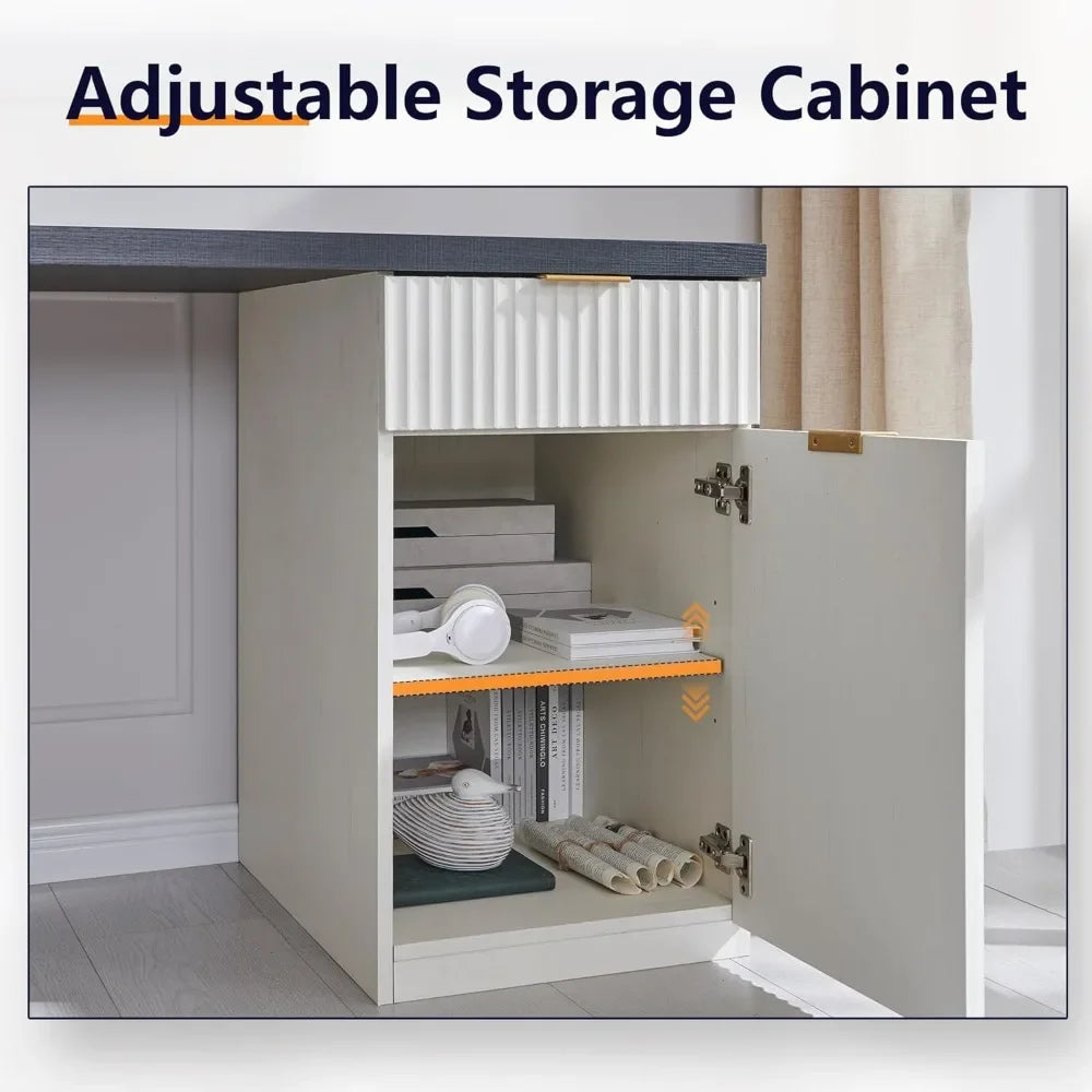 58 Inch Modern Executive Desk with Storage 5 Drawers Home Office