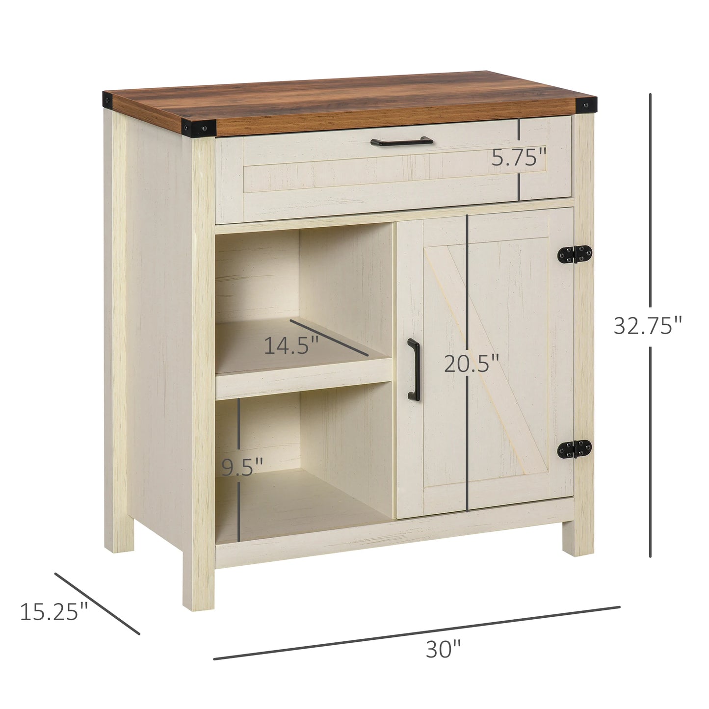 Cottage Inspired Storage Hutch Cupboard Adjustable Shelves Open Cabinet