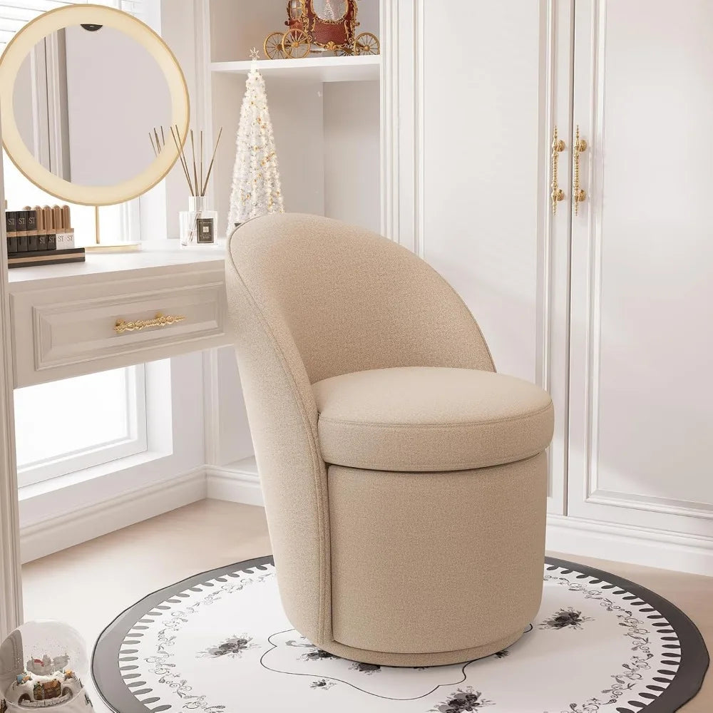Ljustra Vanity Bench Boucle Fabric Swivel Accent Chair Bedroom Stool