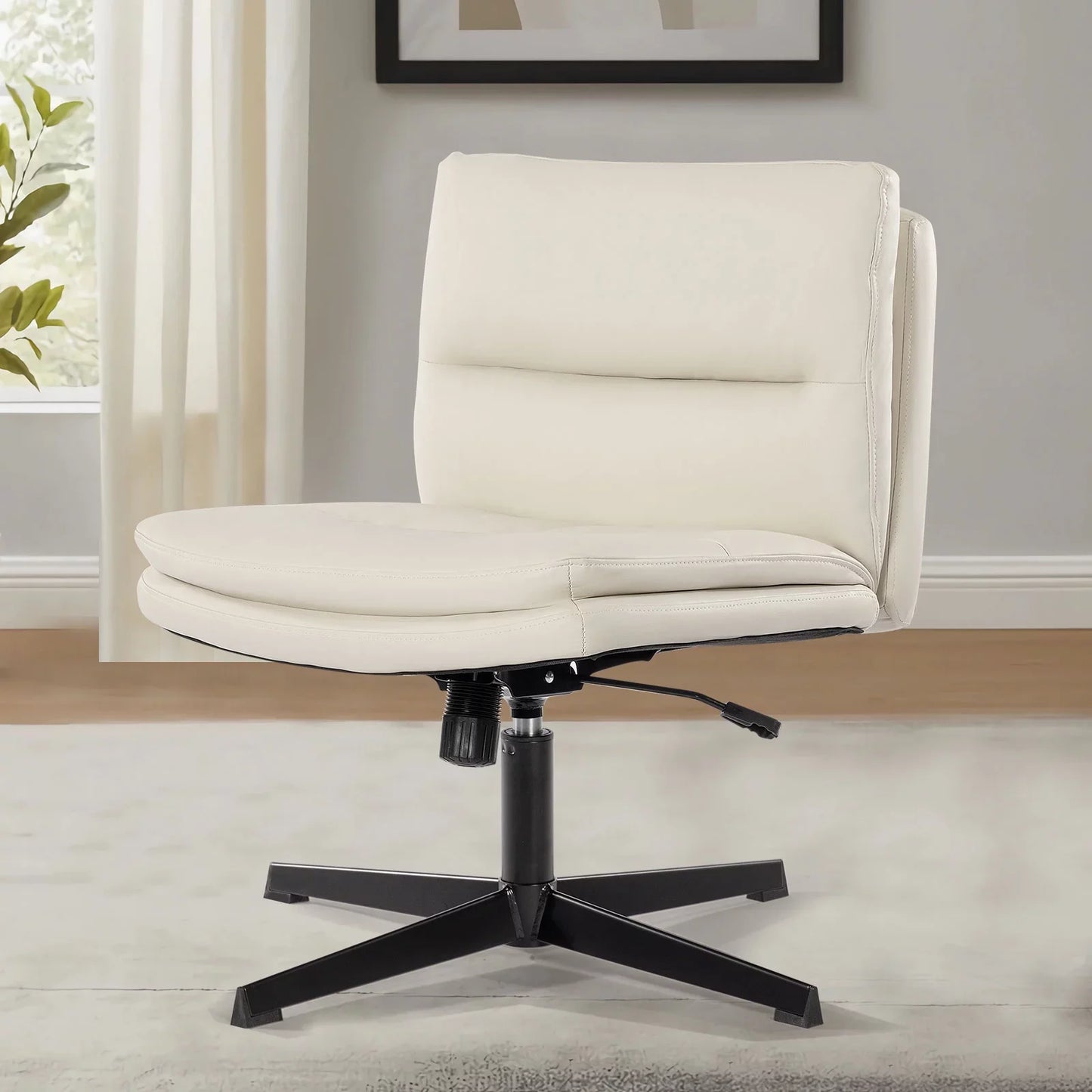 Ljustra PU Leather Armless Desk Chair Wide Padded Ergonomic Rocking Chair