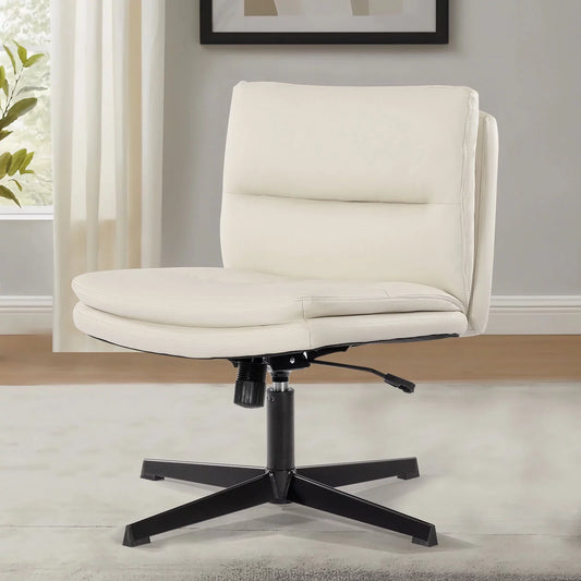 Ljustra PU Leather Armless Desk Chair Wide Padded Ergonomic Rocking Chair