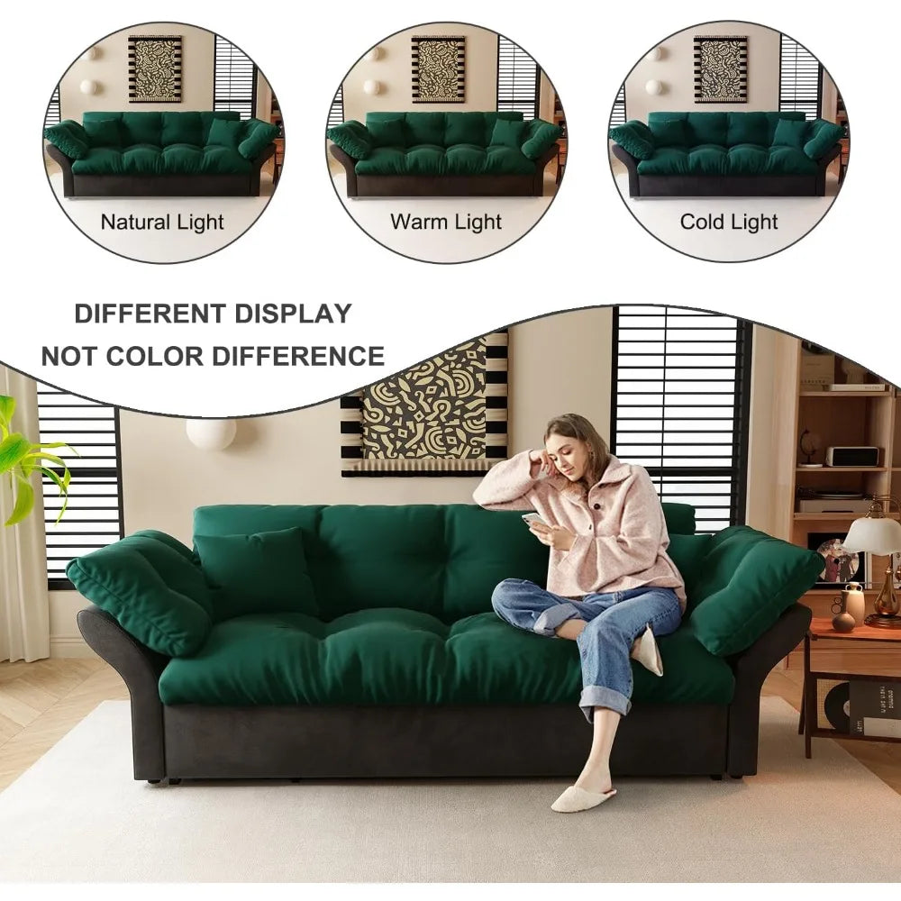Ljustra 74.8" Queen Pull Out Sofa Bed Luxury Velvet Convertible Couch