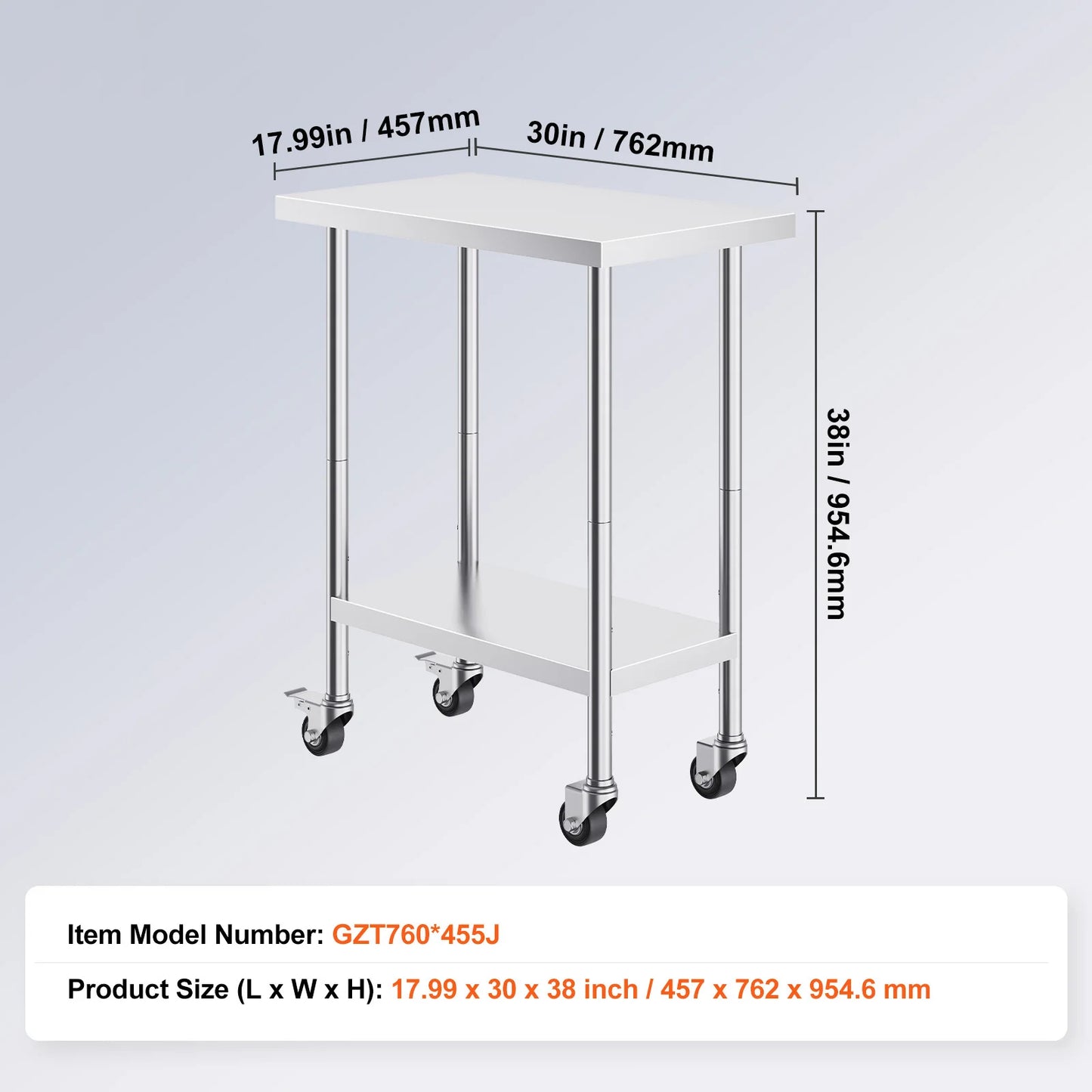 Heavy Duty Stainless Steel Work Table with Wheels Adjustable Height