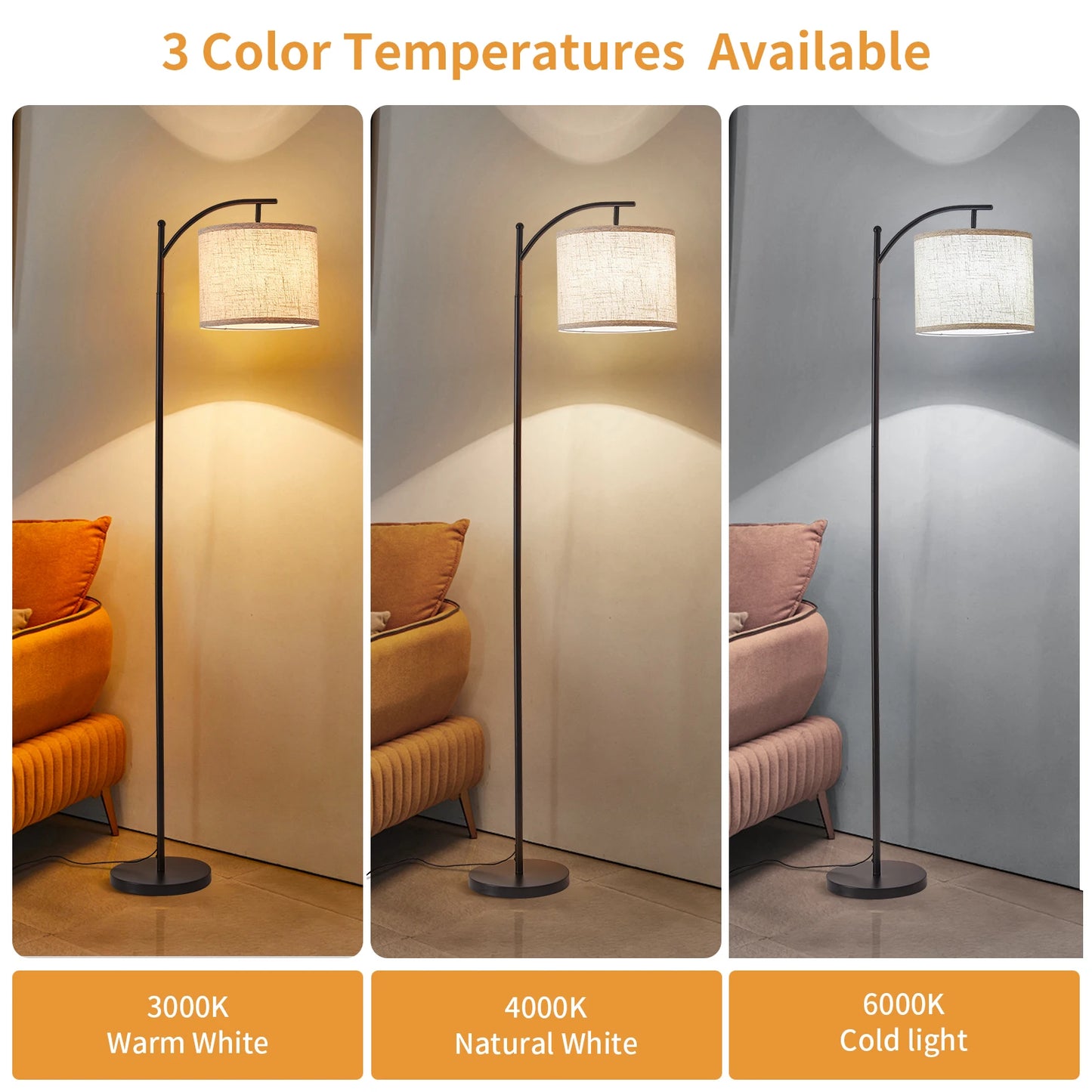 Floor Lamp with 3 Color Temperatures Adjustable Standing Light for Home
