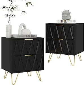 Modern White Nightstand Bedside Table with Gold Handles and Legs