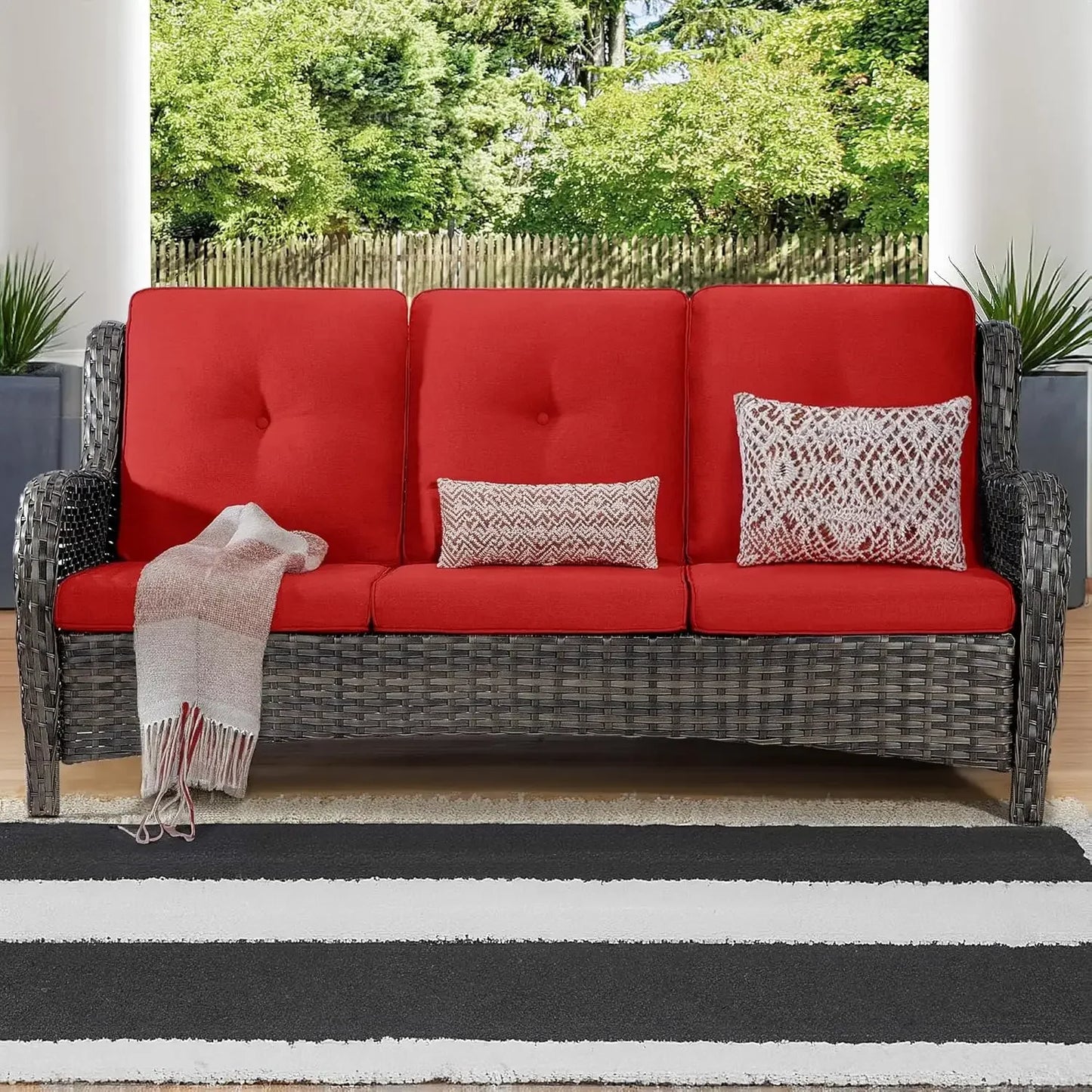 Ljustra Outdoor Wicker Patio Sofa 3-Seat with Comfortable Cushions