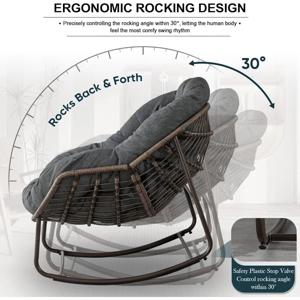 Outdoor Rocking Chair Oversized Wicker Egg Rocker for Patio or Indoor