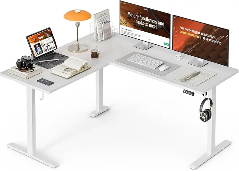 L Shaped Electric Height Adjustable Standing Desk 63x55 Inch Home Office