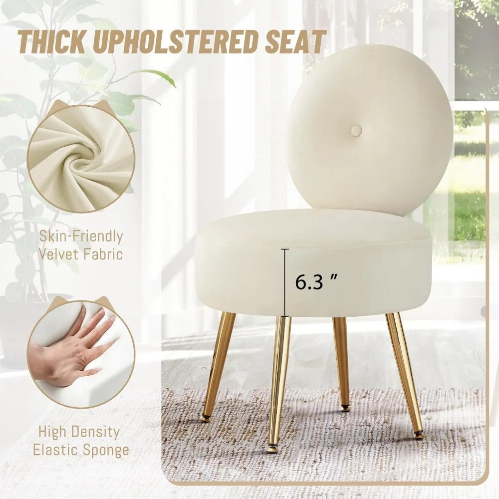 Armless Velvet Vanity Chair Modern Stool for Makeup Room Bedroom