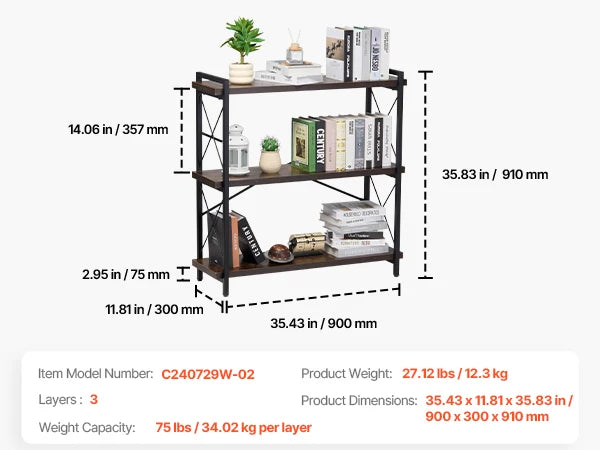 Ljustra Industrial Metal Bookshelf 3-14-Tier Open Storage Bookcase