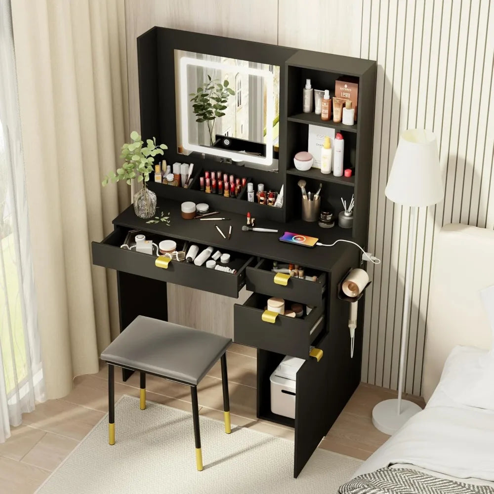 Ljustra Vanity with Mirror and Lights Small Makeup Table Set