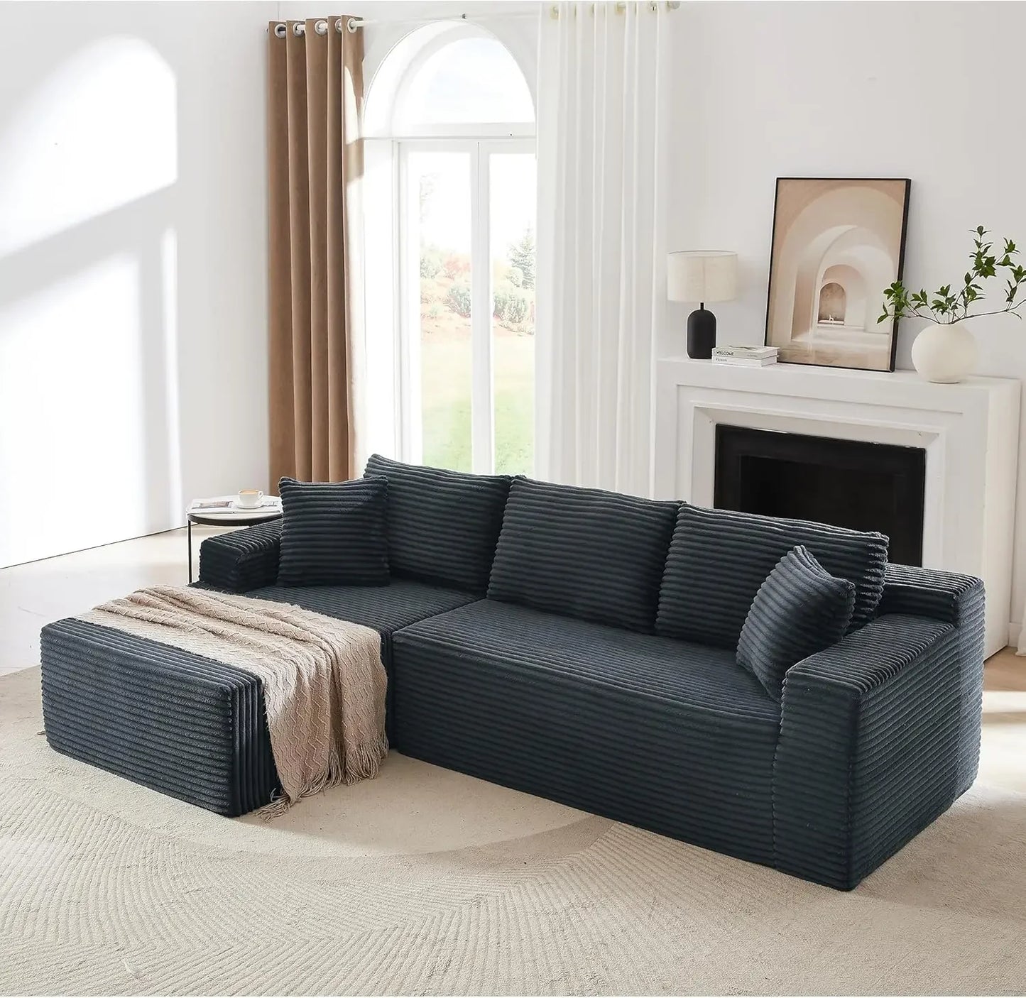 Ljustra 103” Corduroy L-Shaped Sectional Sofa with Left Facing Chaise