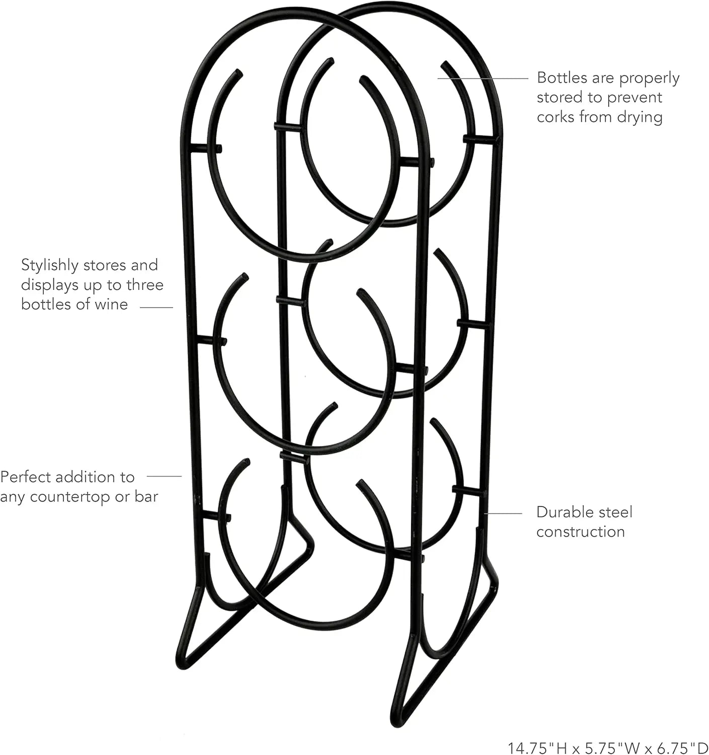 Horseshoe Wine Rack 3-Bottle Holder Vertical Wine Storage Organizer