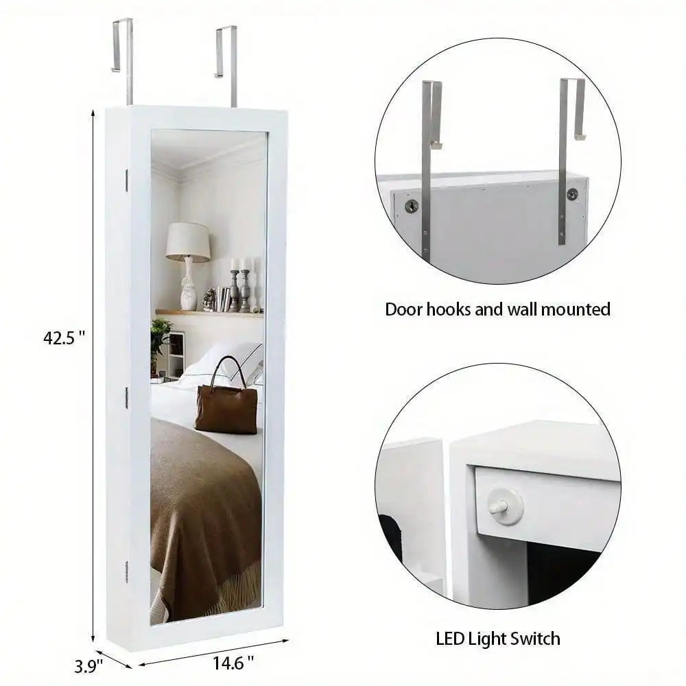 Ljustra Wall Door Mounted Mirror Jewelry Cabinet Organizer LED Light
