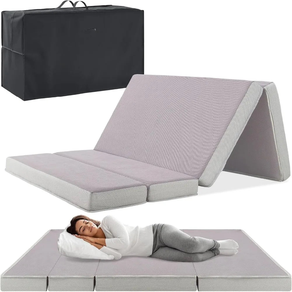 Ljustra 4in Portable Queen-Size Tri-Fold Mattress for Camping Guests