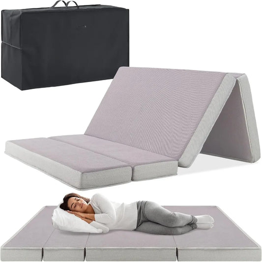 Ljustra 4in Portable Queen-Size Tri-Fold Mattress for Camping Guests