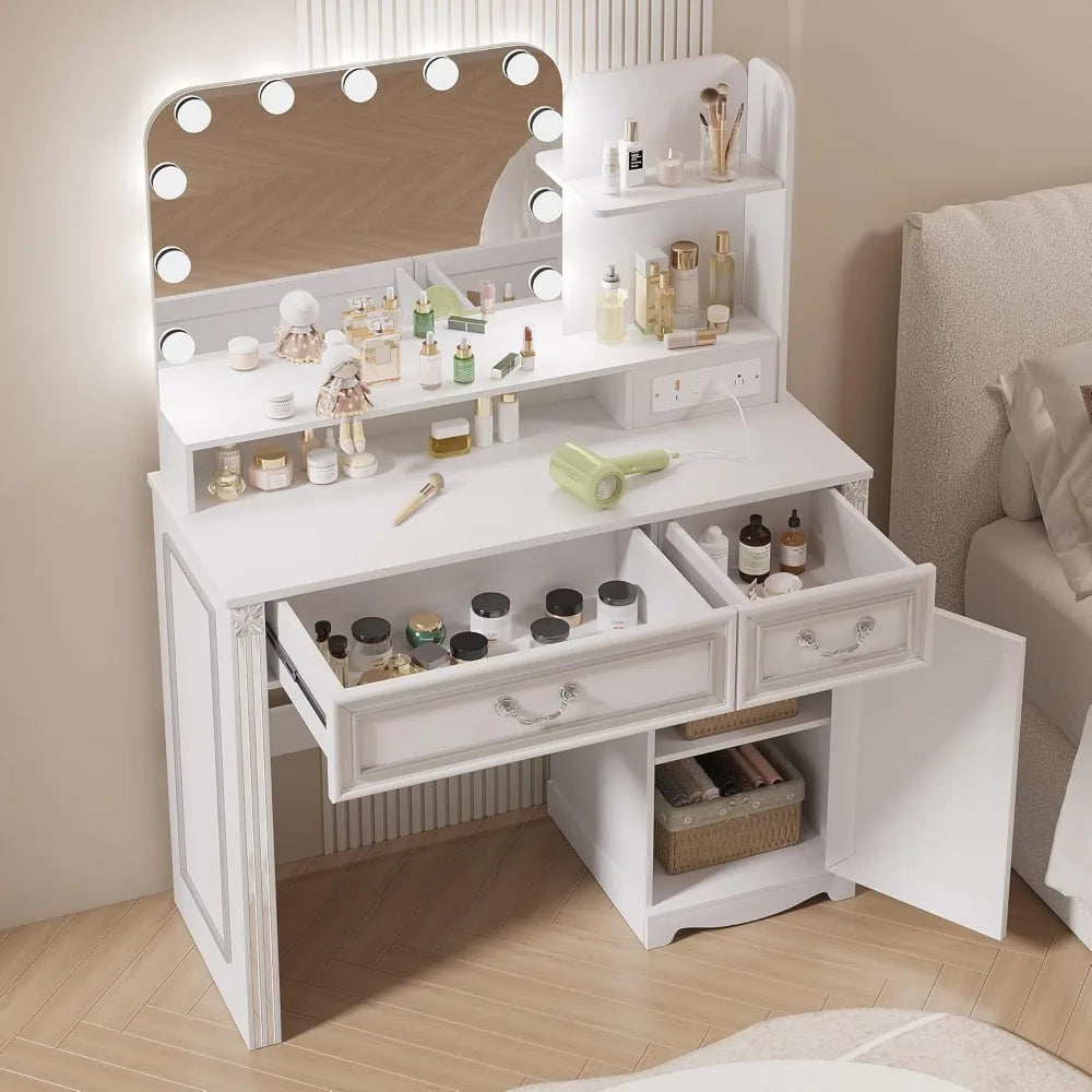 Ljustra Vanity Desk with Mirror and Lights 39 Inch Makeup Vanity Charging Station