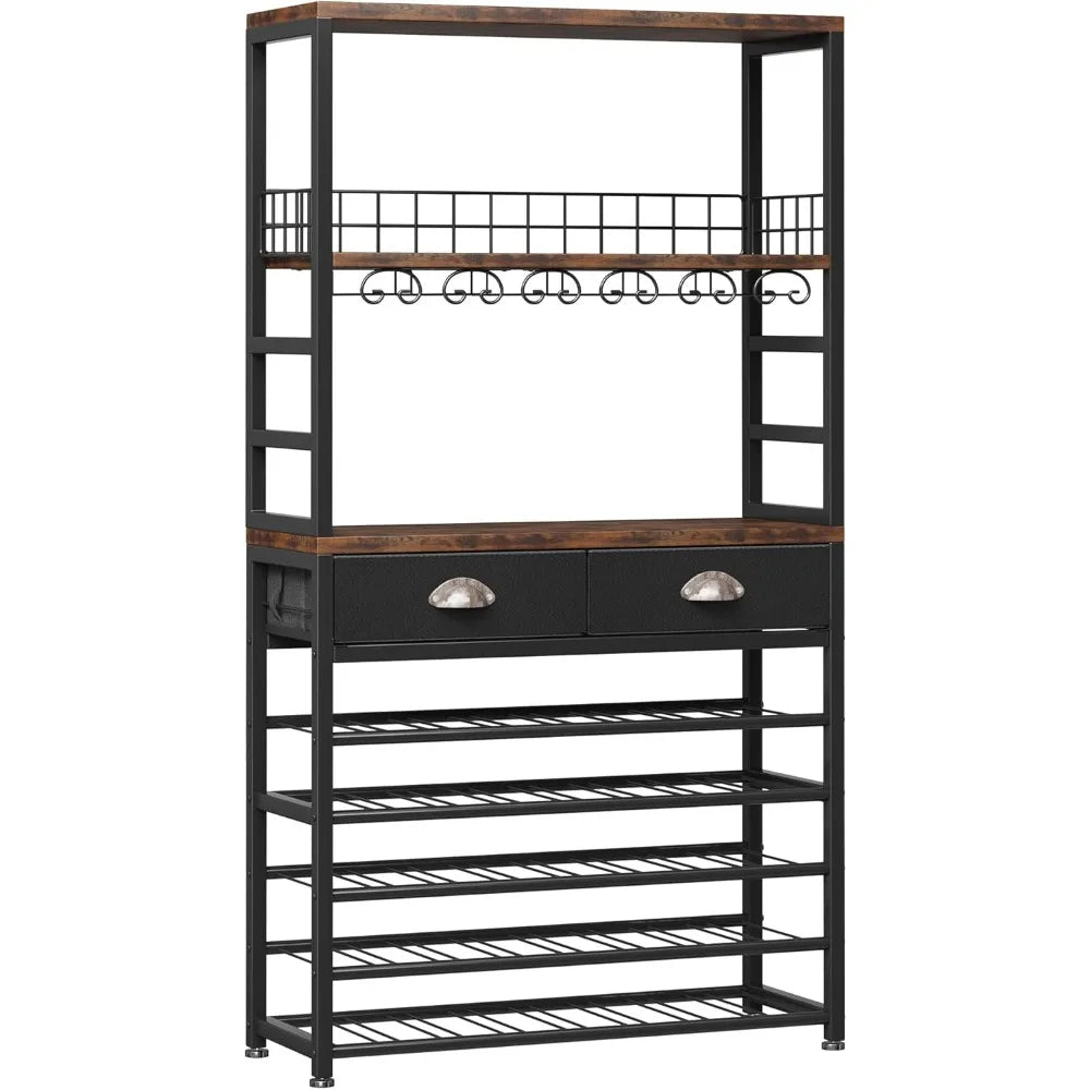 Bar Cabinet with Storage Wine Rack Freestanding 6-Tier Home Bar Furniture