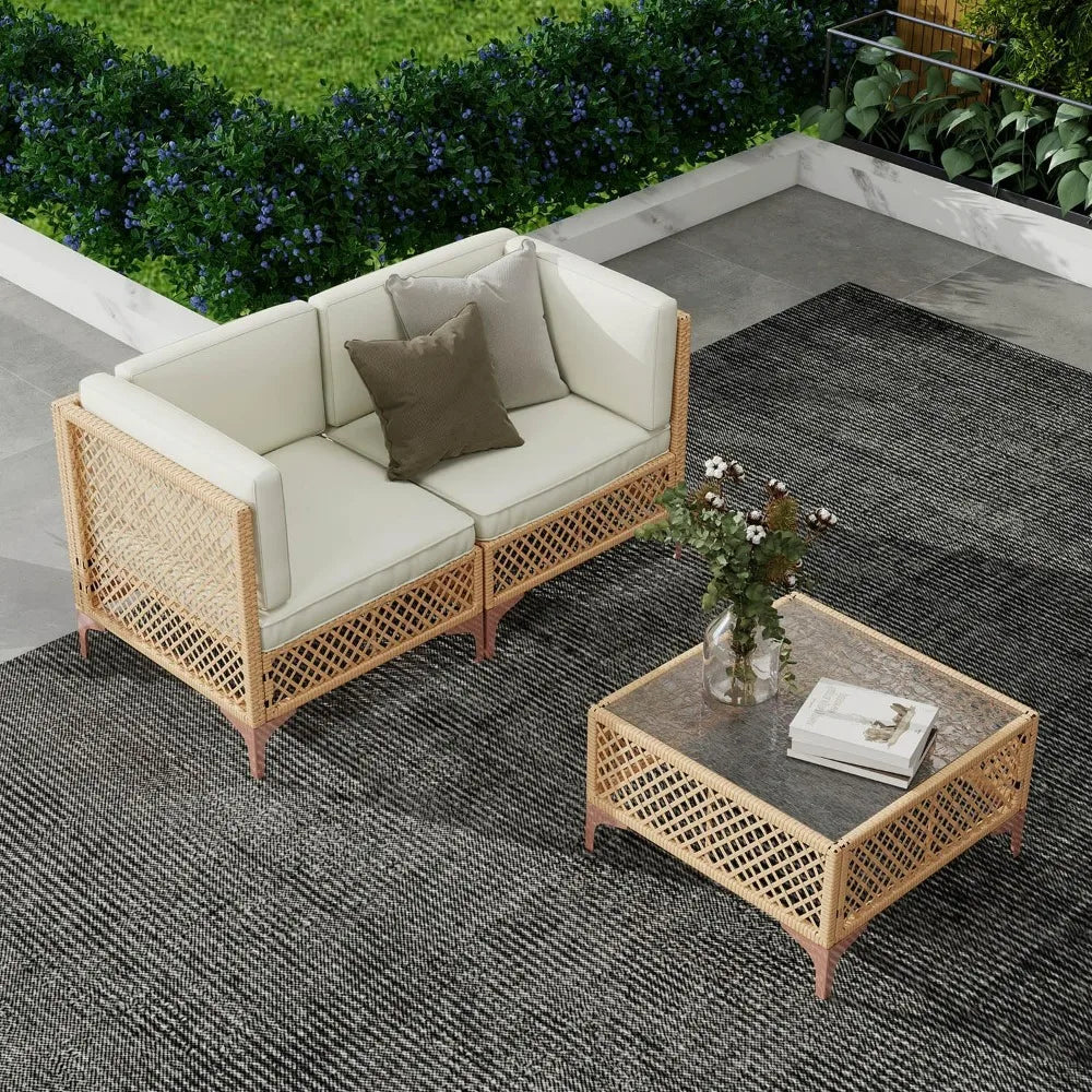 3 Piece Outdoor Patio Furniture Set All-Weather Wicker Sofa