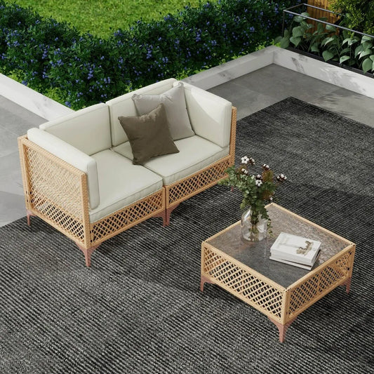 3 Piece Outdoor Patio Furniture Set All-Weather Wicker Sofa