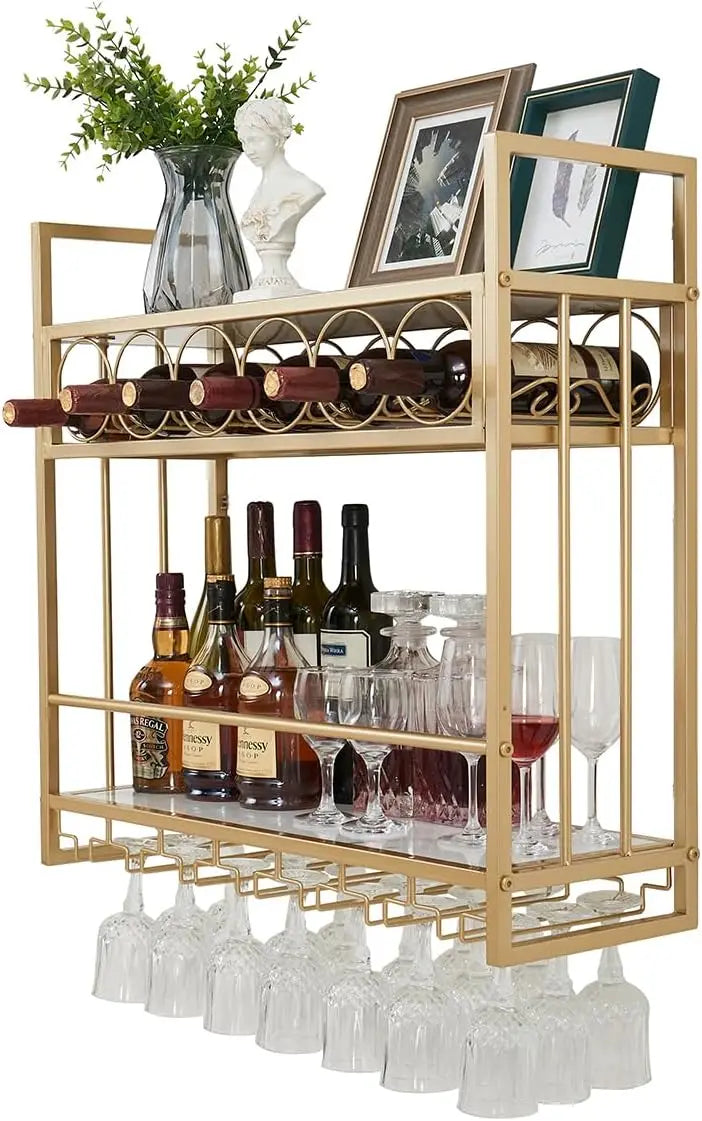 Wine Rack Glass Holder Metal Bottle Storage Home Bar Dining Kitchen