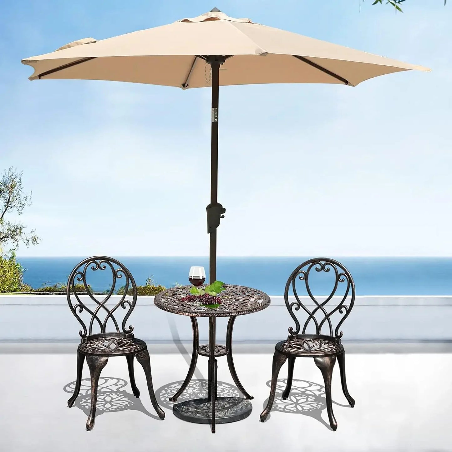 3 Piece Outdoor Bistro Set Cast Aluminum Patio Dining Table Chairs