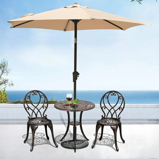 3 Piece Outdoor Bistro Set Cast Aluminum Patio Dining Table Chairs