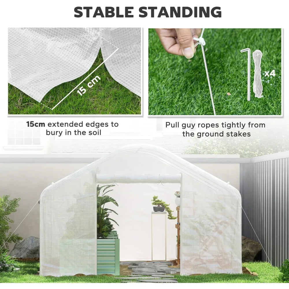 Large Walk-In Tunnel Greenhouse 13x10x6.5 with Zippered Door and Windows