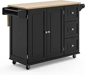 Ljustra Off-White Mobile Kitchen Island Cart with Breakfast Bar
