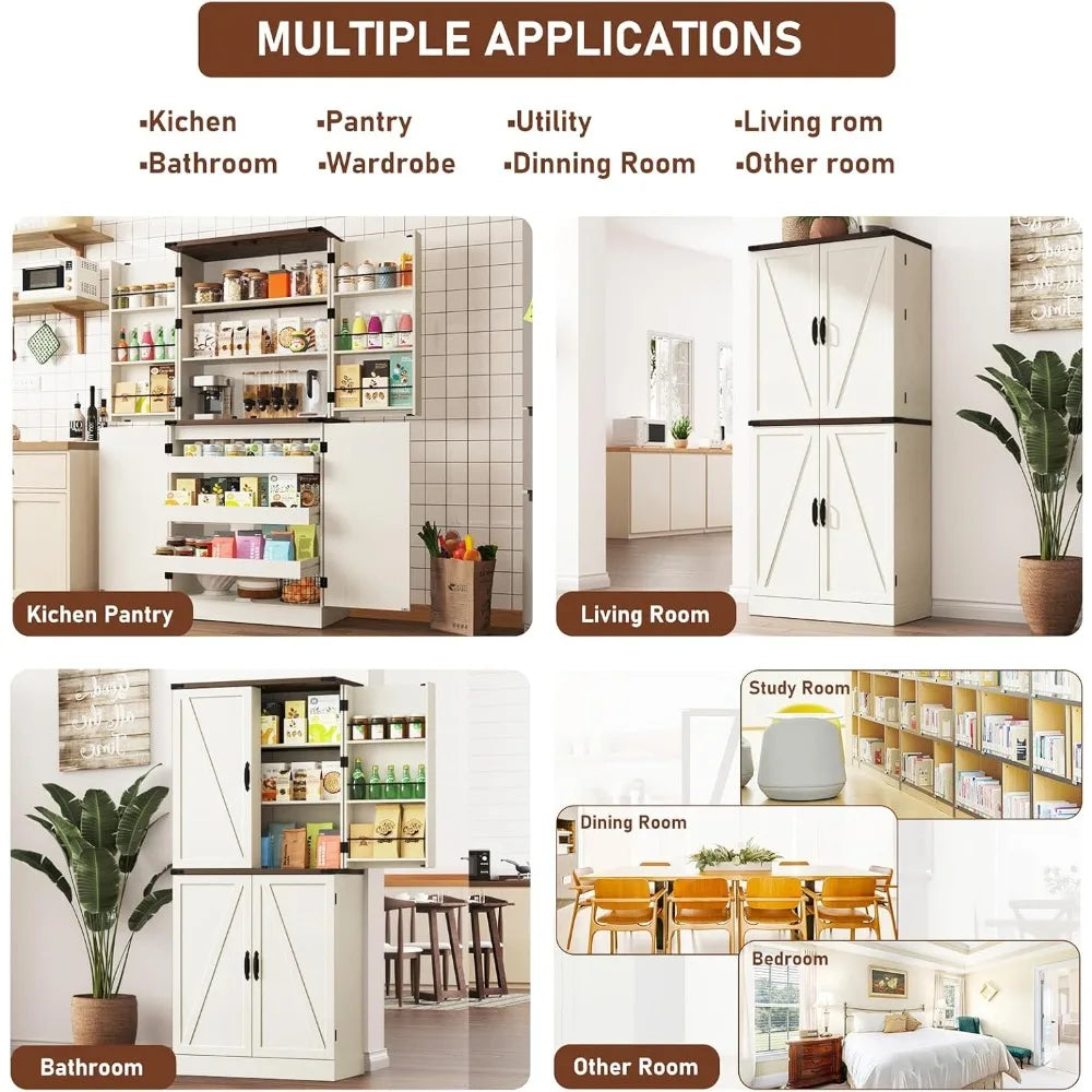 Farmhouse Kitchen Pantry Cabinet 71" Tall Rustic Storage Organizer