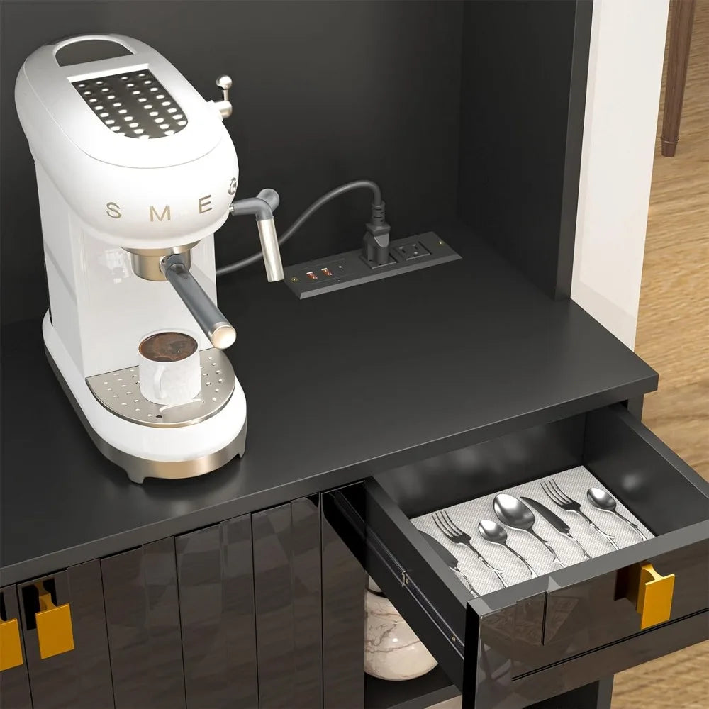 Kitchen Pantry Cabinet with Countertop Power Outlet Adjustable Shelves